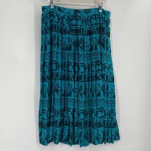 Vintage Aztec Western Pleated Turquoise Black Midi Long Skirt Women’s Size Large